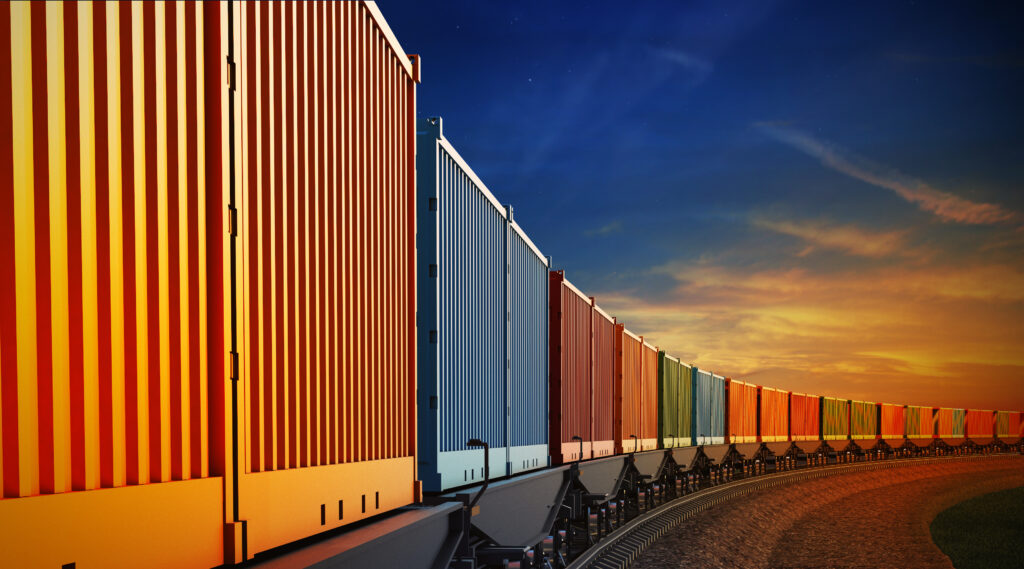 wagon of freight train with containers