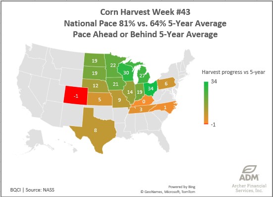 Corn Harvest progress chart 10.28.24