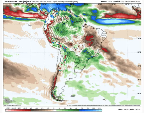 South America weather map