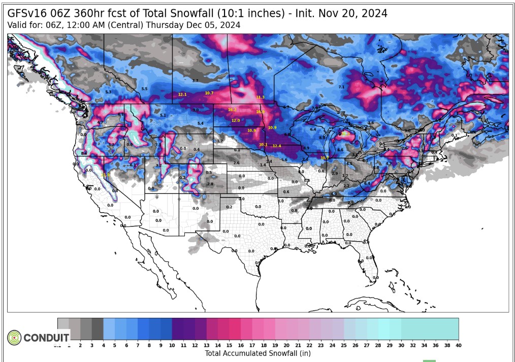 US 14 Day Weather Forecast Map 11.20.24