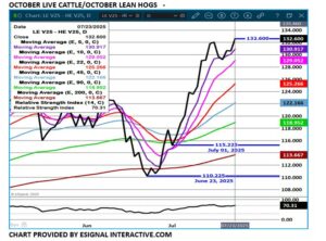 eSignal Oct LC/LH spread chart on 7.24.25